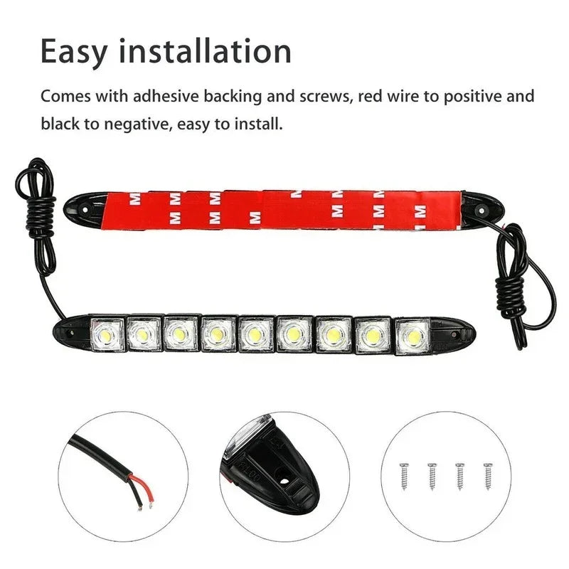 2Pcs 9 LED 12V Car Daytime Running Light Flexible Waterproof Fog Day Driving Head Lamp Vue