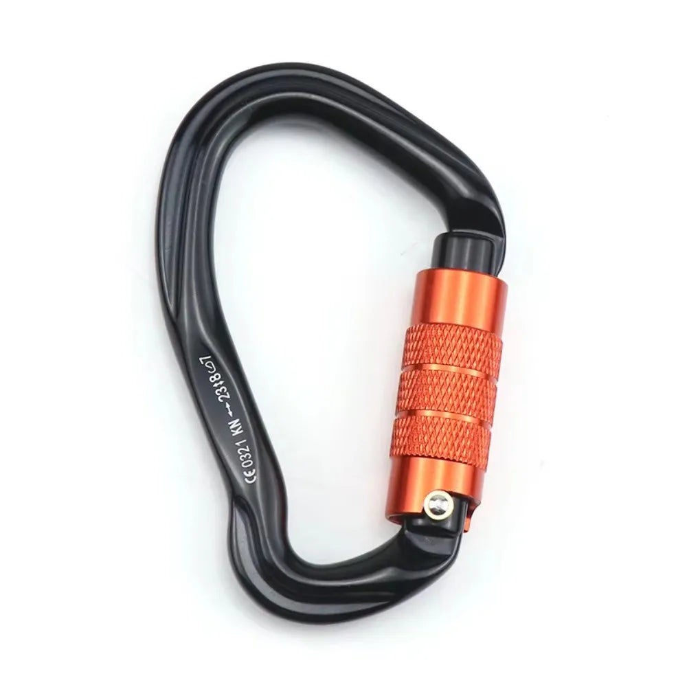 7075 Aviation Aluminum Safety Auto Lock Buckle 23KN Pear-shaped Professional Carabiner Durable Sturdy Outdoor Sports Buckle Vue Black-Orange