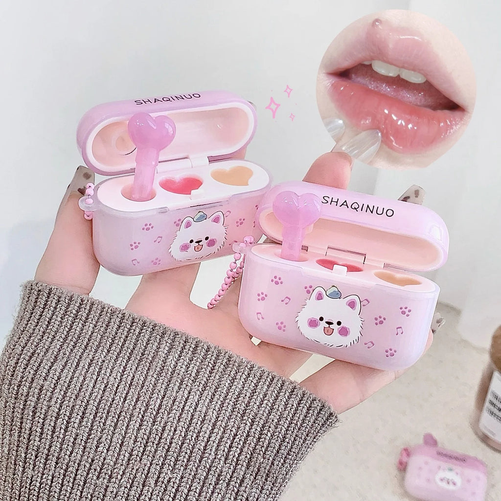 Cute Earphone Case Moisturizing Lip Gloss Hydrating Lightening Lip Lines Transparent Makeup Solid Lip Balm Jelly Gloss Makeup Vue