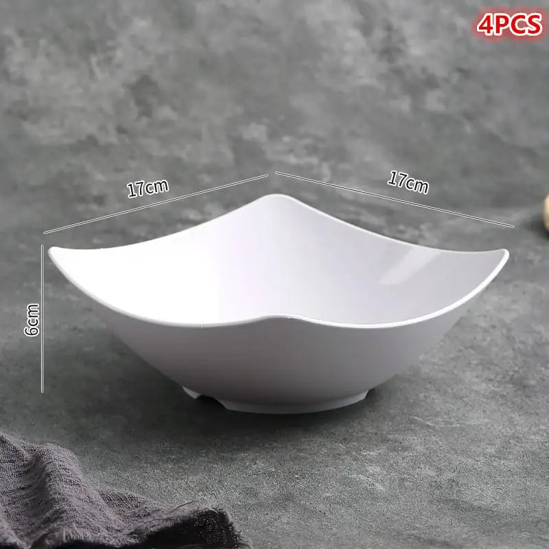 4 Pcs Plastic Salad Mixing Bowls Premium Quality Multipurpose Bowls For Fruit Vegetable Snacks Breakfast Restaurant Cafe〔CC11〕 Vue White
