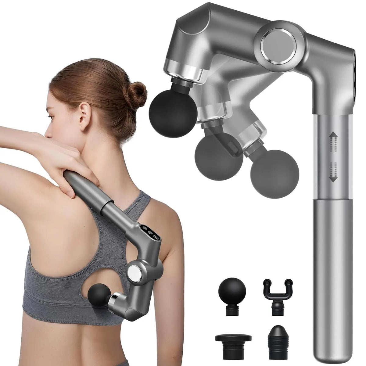Foldable Deep Tissue Massage Gun 6 Speed Amplitude 4 Heads Type-C Portable Muscle Massager for Body Relax Workout Recovery Vue Slategray