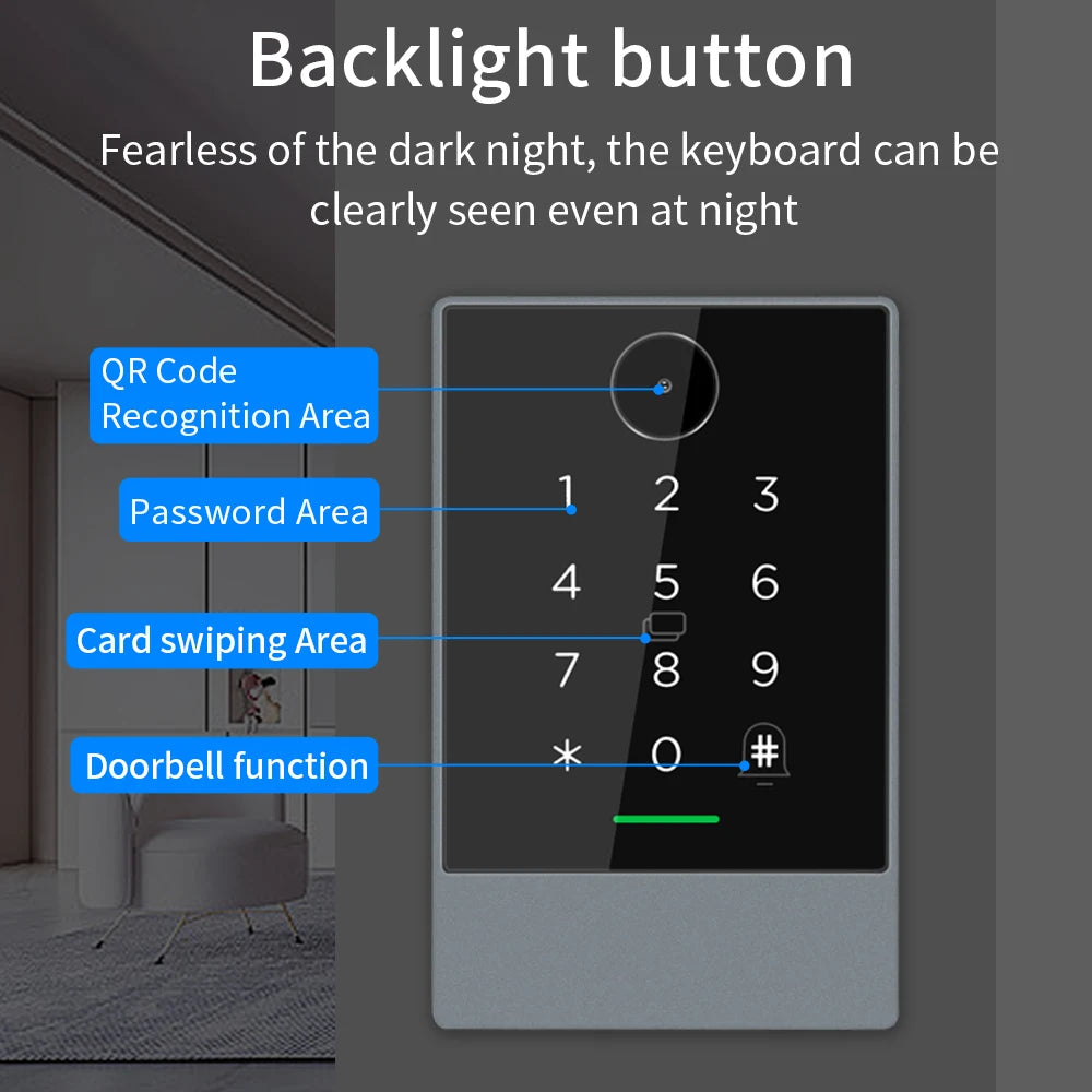 TTLOCK App WIFI QR Code Access Control Reader Keyboard 13.56Mhz Rfid IP67 Keypad QRcode Scanner K3QW Work with Alexa Google Home Vue