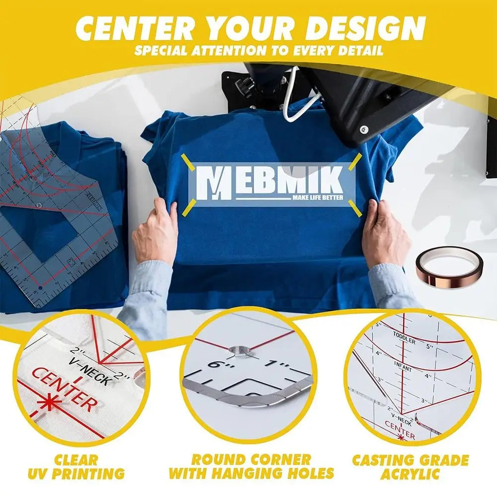Tshirt Ruler Guide Vinyl Alignment Heat Press HTV All-in-ONE T Shirt