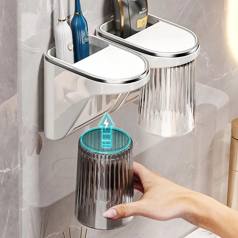 Magnetic Mouthwash Toothbrush cup, Inverted Drain and Wash set, Household with Storage box, Toothbrush cup Vue