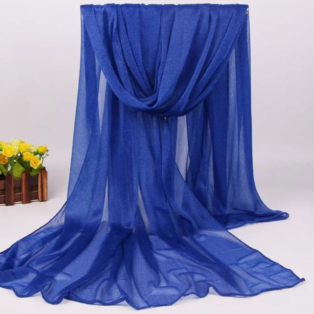 Summer Lightweight Silk Scarf Soft Anti-UV Shawls Breathable Pashmina Vue Royal blue