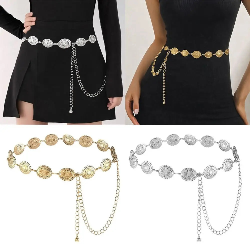 Fashion Gold Silver Waist Chain Metal Belt Adjustable Length Bohemian