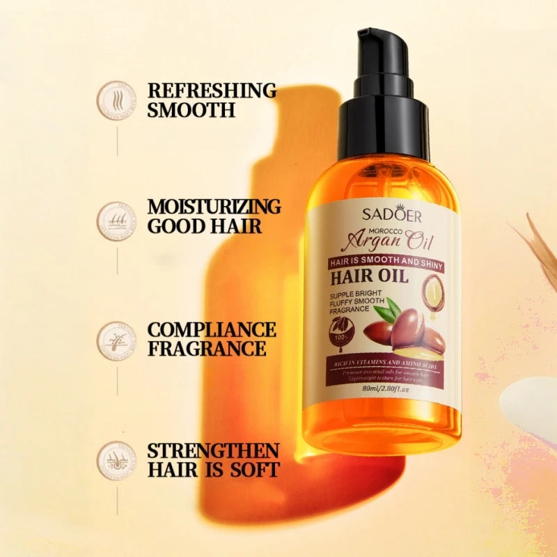 Moroccan Argan Hair Care Essential Oil 80ml, Plant Extracts Provide a Refreshing Sensation and the Oily Ingredients Are Easily Absorbed, Offering Moisturizing Benefits and Care for Damaged Hair, Helping to Improve Dry, Frizzy Vue