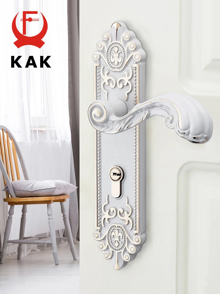 KAK European Style Gold Door Locks with Keys Door Handle Ivory White Security Entrance Door Lock Mute Anti-theft Door Hardware Vue