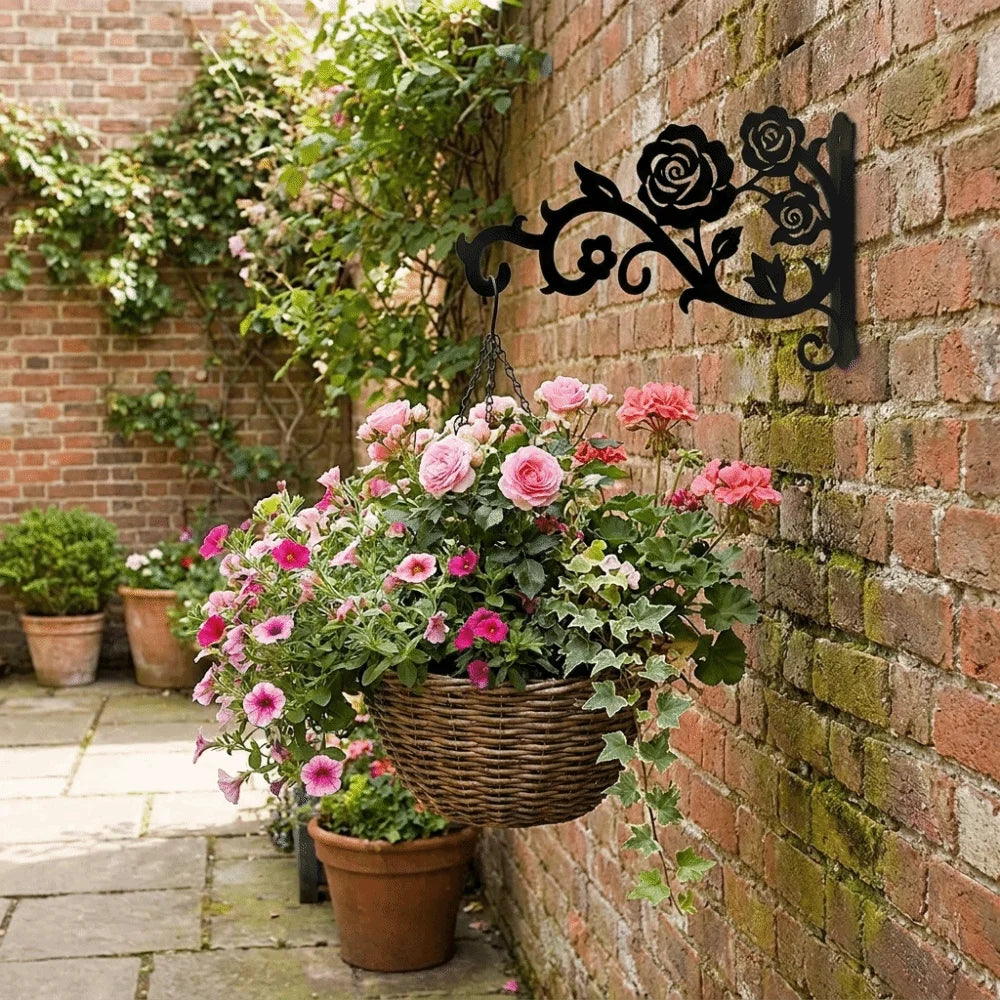 Colorful Hollow Metal Plant Hook Rose Heavy-Duty Flower Basket Hook Rustproof Decorative Outdoor Hanging Hook Balcony Vue