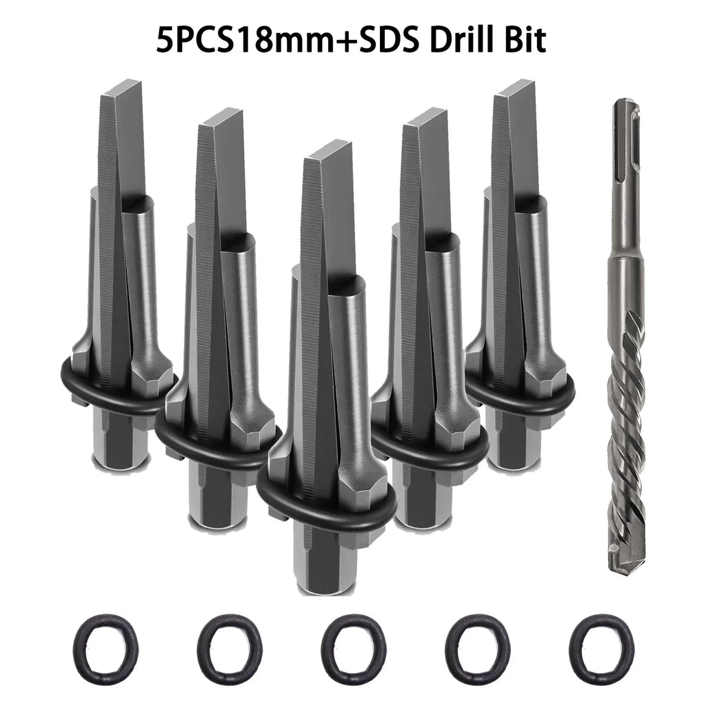 16mm Rock Splitting Wedge & Feather Shim Set + SDS Drill Bit Stone Splitting Tools Vue