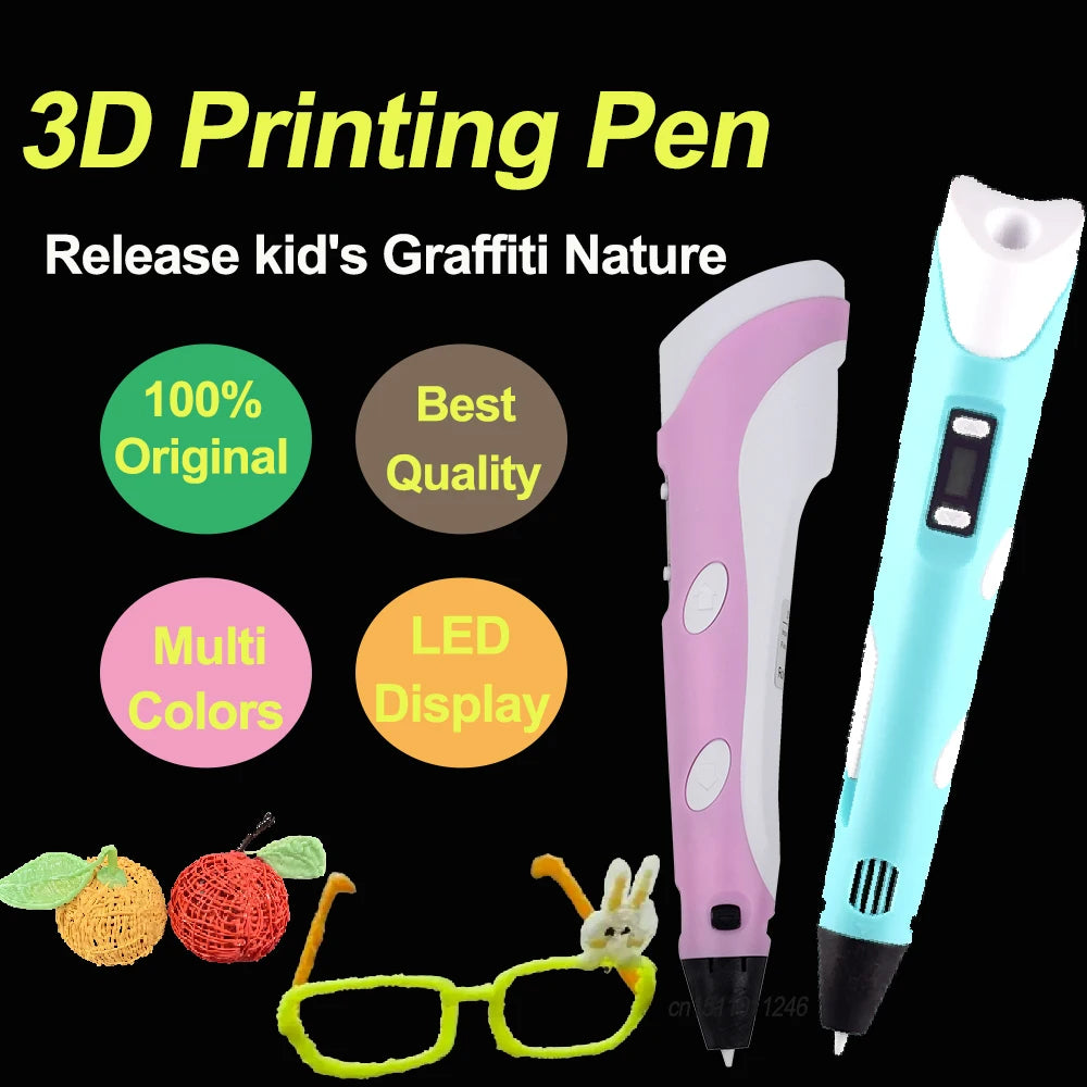 Kids 3D Printing Pen Adjustable Speed LED Display DIY Drawing Pens 3D PLA Filament Christmas Birthday gift for Boys and Girls Vue