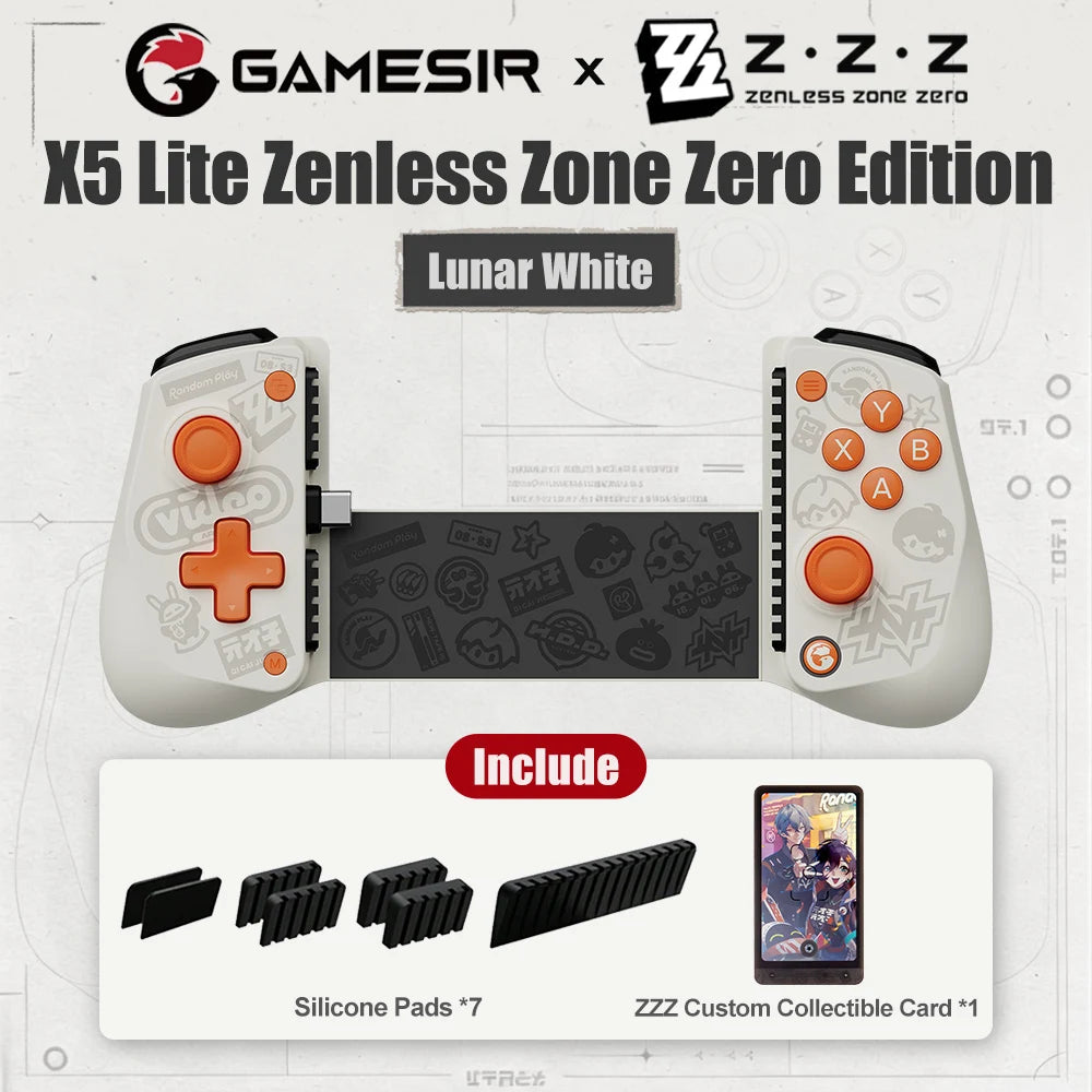 GameSir X5 Lite Zenless Zone Zero Edition Mobile Gamepad for iPhone 17 16 15 Android iPad Mini Y700 Tablet Controle para Celular Vue ZZZ Lunar White