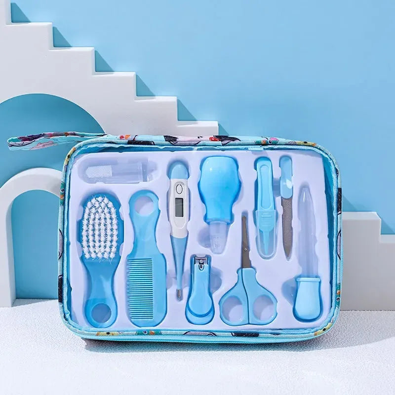 vvocci Baby Care Cleaning 10-Piece Set; Newborn Nail Clipper and Nail Trimmer Set; Safety Comb and Brush Gift Box Vue B381-10 blue