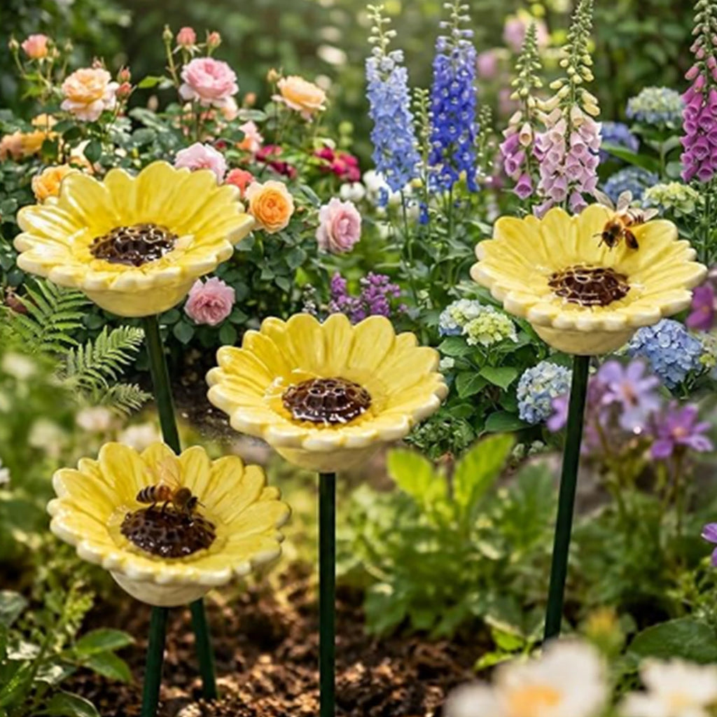 3pcs Ceramic Bee Watering Station Decorative Metal Bee Butterfly Feeder Bee Baths for Garden for Outdoor Yard Lawn Decoration Vue