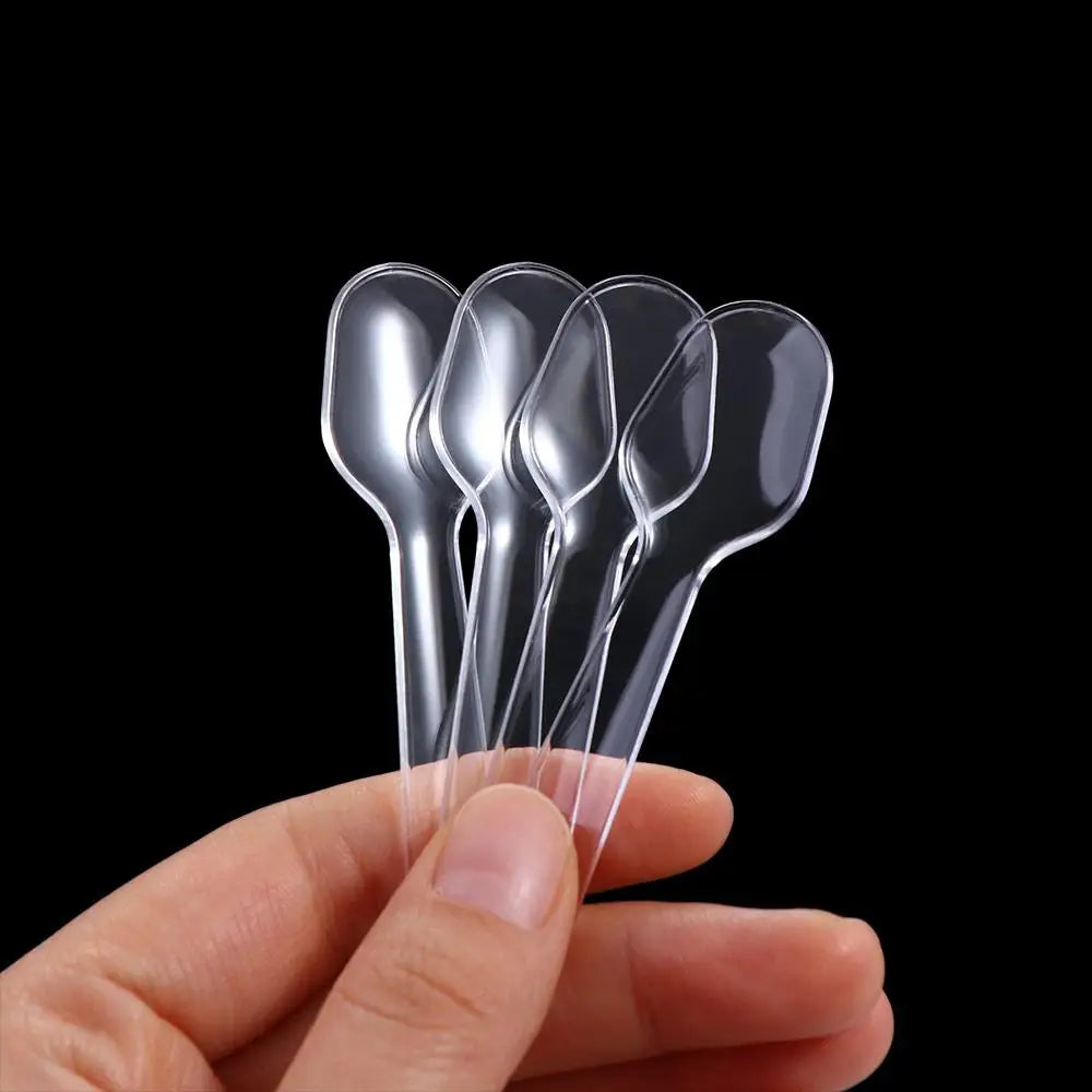100pcs Plastic Disposable Clear Plastic Spoons Transparent Thicken Disposable Flatware Spoons 7.5*2cm Commercial Restaurant Vue