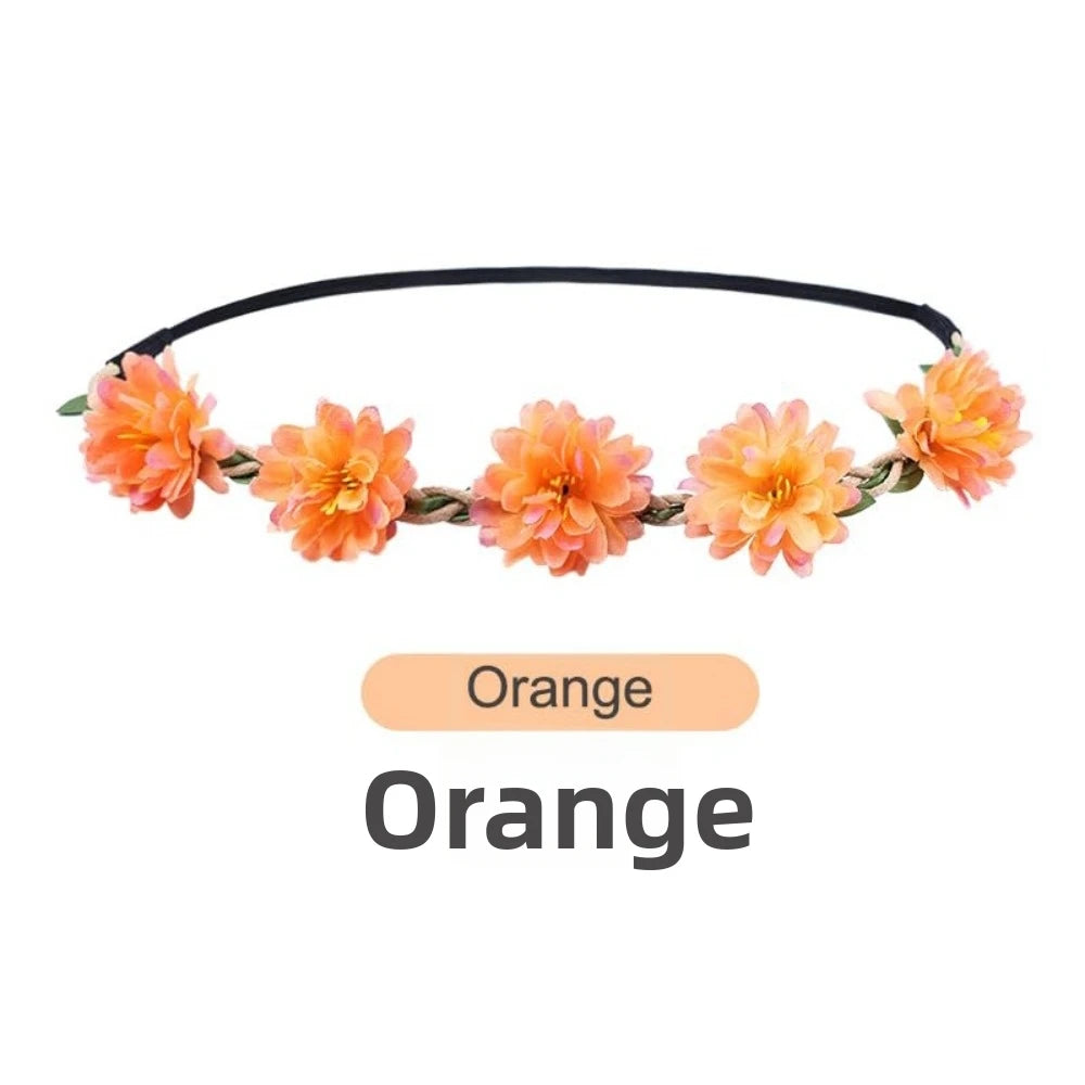 Pink Rose Floral Wreath Crown Hand Woven Vintage Elegant Flower Crown Adjustable Ribbon Silk Flower Hair Loop for Bridal Wedding Vue