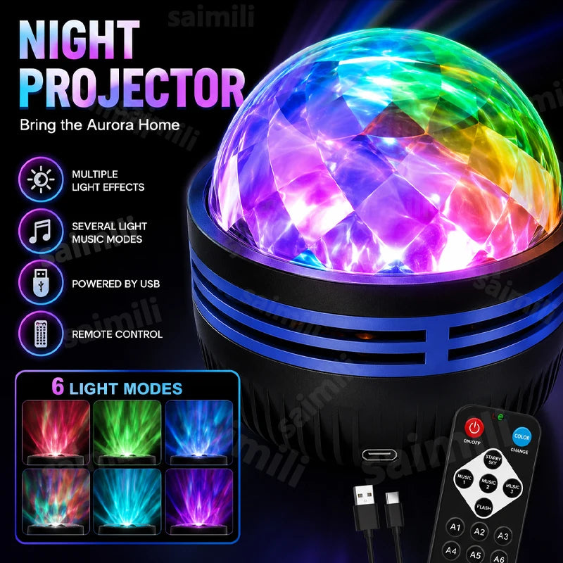USB 5V Galaxy Aurora Projector Light Auto Rotating RGB Night Lamp Remote Control For Bedroom Gaming Room Home Theater Decor Vue