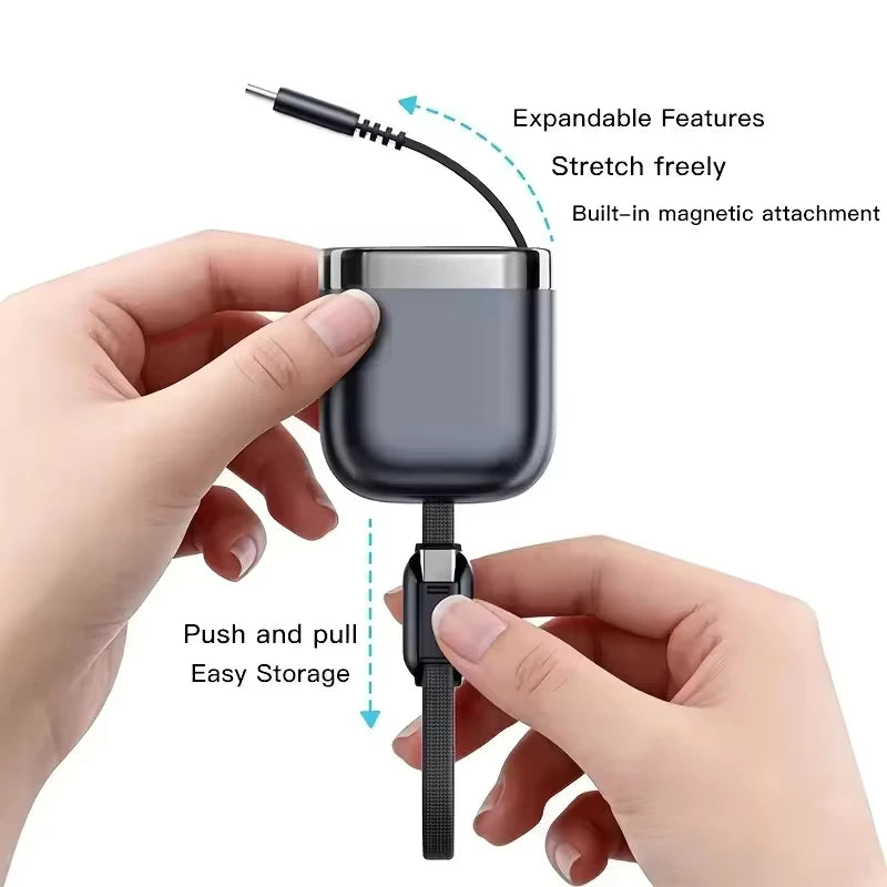 240W PD Retractable USB C Cable Single Core Fast Charging Cord Portable Tangle-Free Travel Business Office Safe Stable Charging Vue