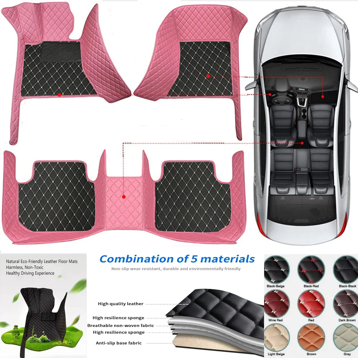 Custom PU Leather Floor Mats for BMW X6 E71 E72 F16 F86 G06 G96 Custom Car Floor Mats Vue C-black pink 2020-2023 G06G96