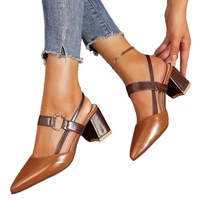 Women's Pointed Toe Block Heel Sandals – Ankle Strap Heels Block Heel Sandals Vue