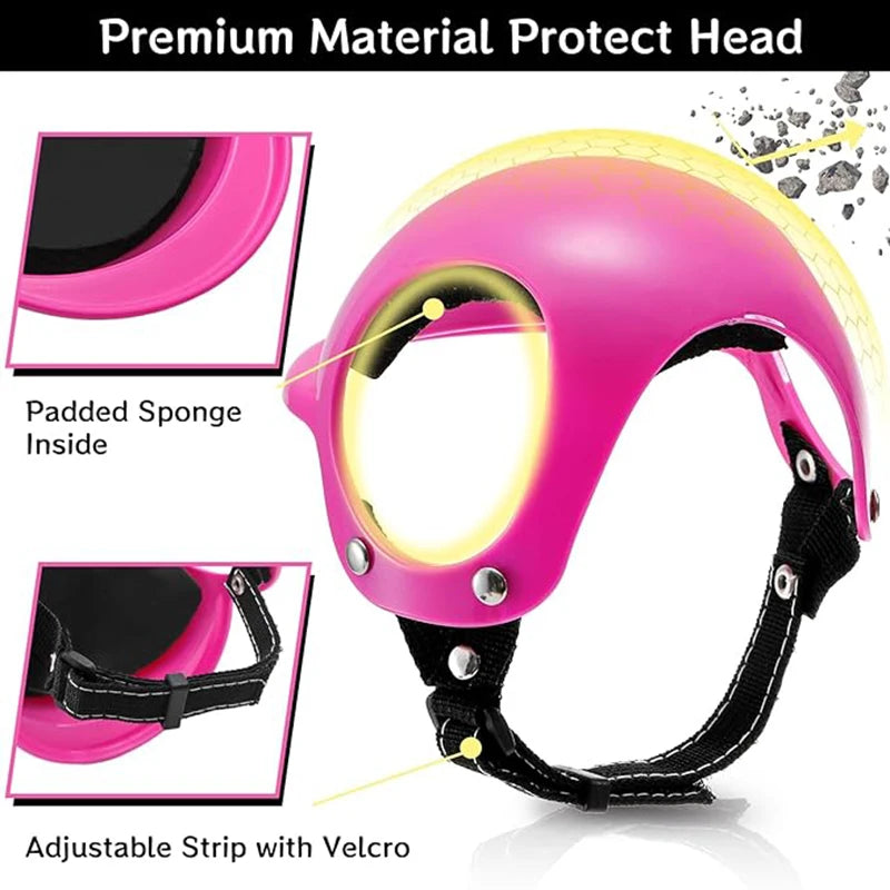 Pink Dog Helmet for Small Medium Dog Pet Motorcycle Helmet with Ear Holes Doggy Safety Hat with Adjustable Belt Outdoor Walking Vue