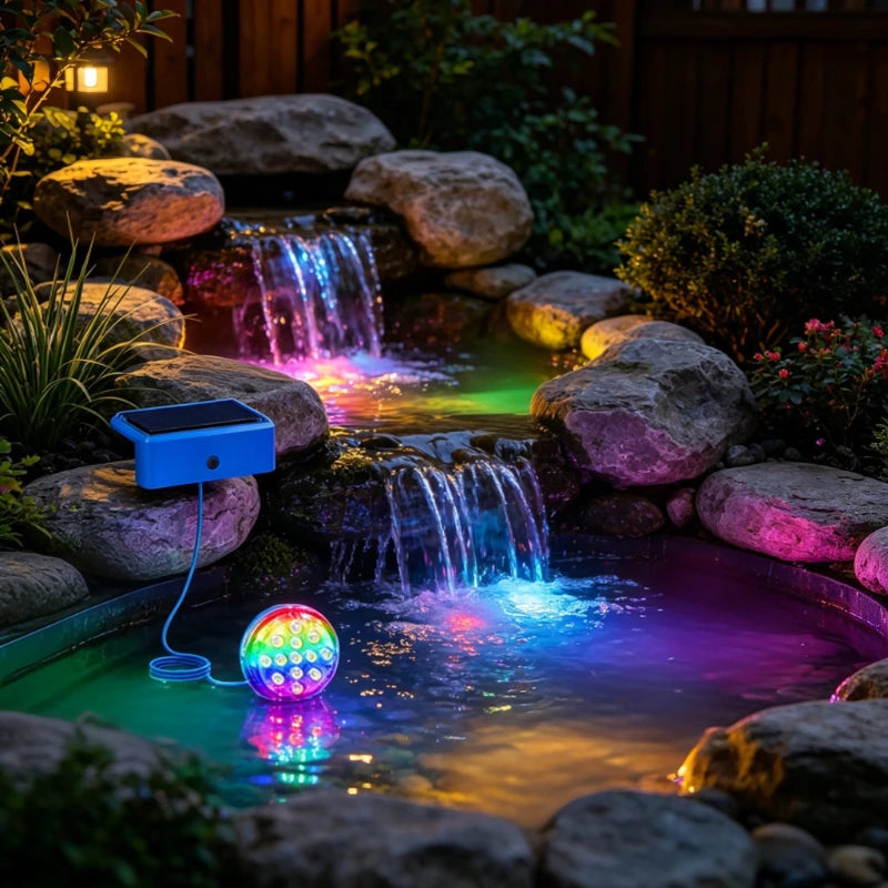 RGB Solar Underwater Pool Light Waterproof LED Color Changing Lamp for Outdoor Garden Above Ground Pool Pond Fish Tank Fountain Vue