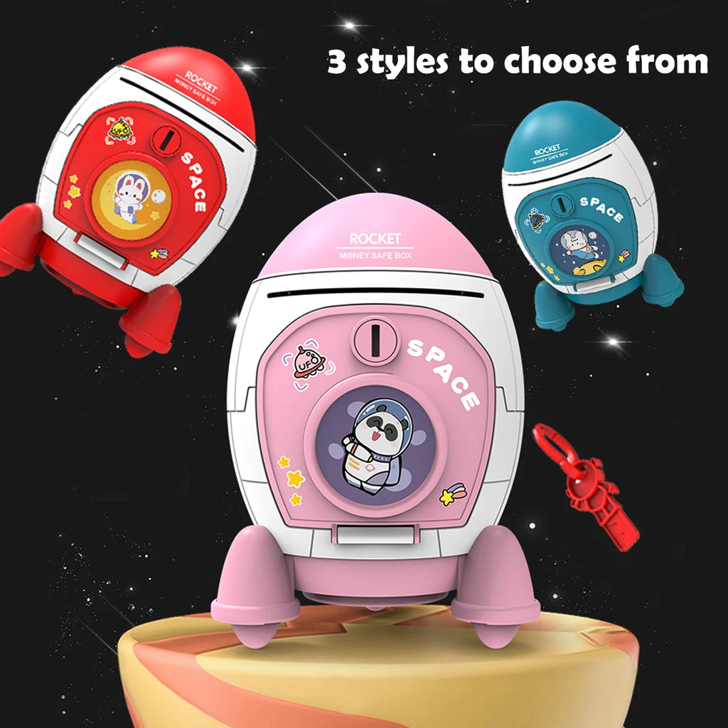 Piggy Bank Toys, Rocket Spacecraft Large Capacity Key Unlocking Puzzle Toy 3 Color could be Chosen, Gifts for 3+ Boys and Girls Vue
