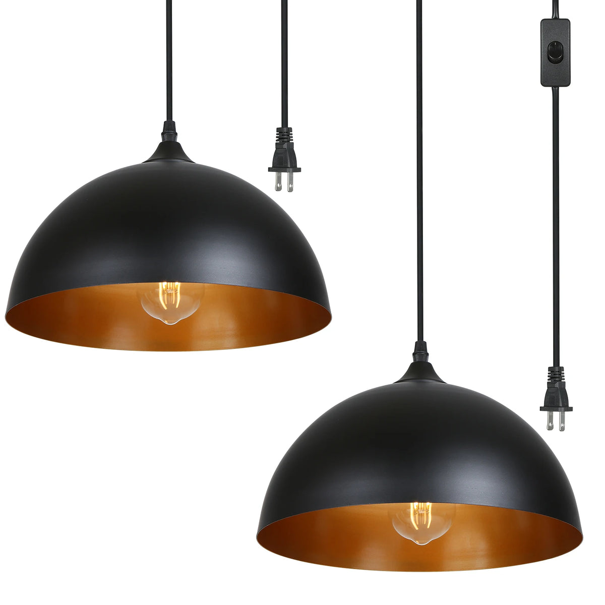 Plug-in Metal Pendants Light Black Lampshades Industrial Hanging Ceiling Lamp with 4.5m/14.76ft Cord On/Off for Living Room Vue