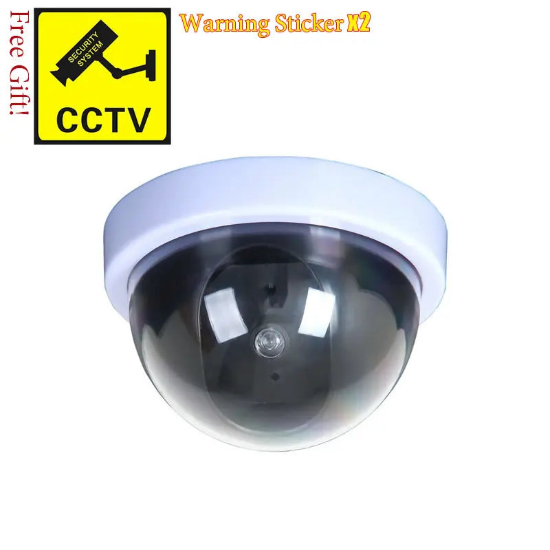 Creative Black Plastic Dome CCTV Dummy Camera Flashing Led Fake Camera Power Via AA Battery Surveillance Security System Vue White