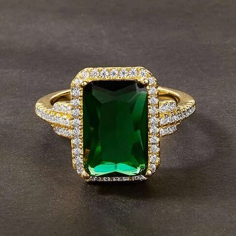 Huitan Green Cubic Zirconia Gold-Tone Ring for Women Fashion Ring Vue