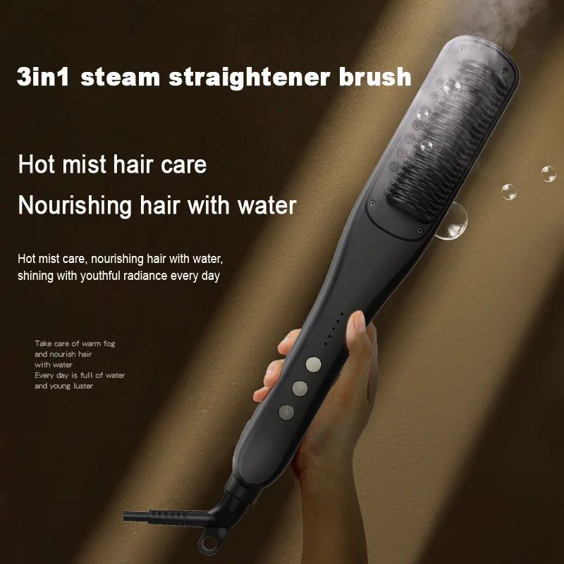2-in-1 Steam Hair Straightener Brush & Curler – Negative Ion Hair Straightener Brush Vue