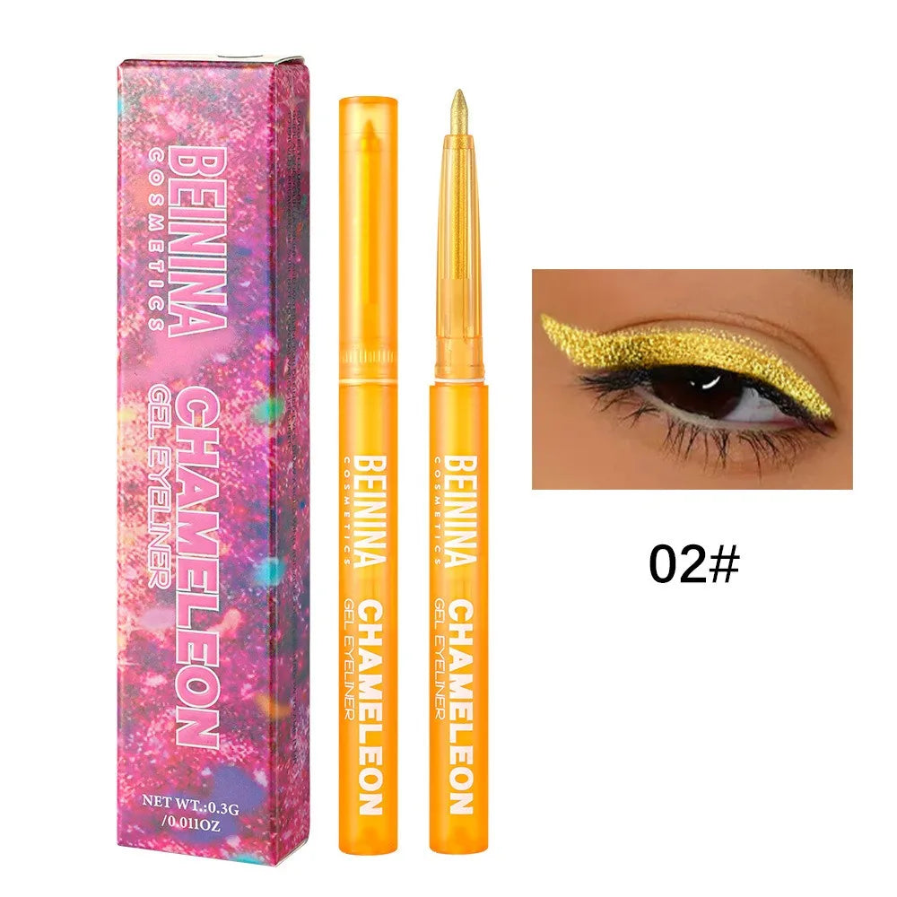 Shiny Chameleon Metallic Yellow Eyeliner Gel Pen Eyeshadow Multicolor Eye Liner Pearlescent Polarized Glitter Eye Pigment Makeup Vue 02 Yellow