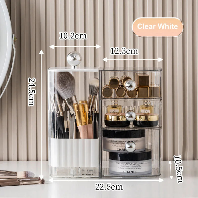 Automatic Lifting Makeup Brush Organizer with Multiple Compartments for Brush Large Capacity Lift-Top Drawer Cosmetic Organizer Vue
