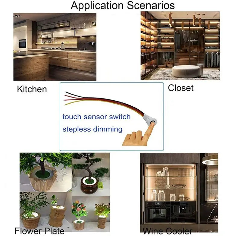 ABKW-4Pcs Touch Dimmer Switch DC3.7V 5V 12V Stepless Dimmer Switch Sensor For LED Light, RV, Cabinet, Wardrobe And Strip Vue