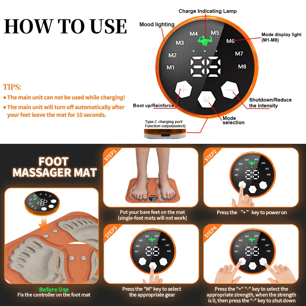 Moajaza 3D EMS Foot Massage Mat – 8 Modes, 29 Levels EMS Foot Massage Mat Vue