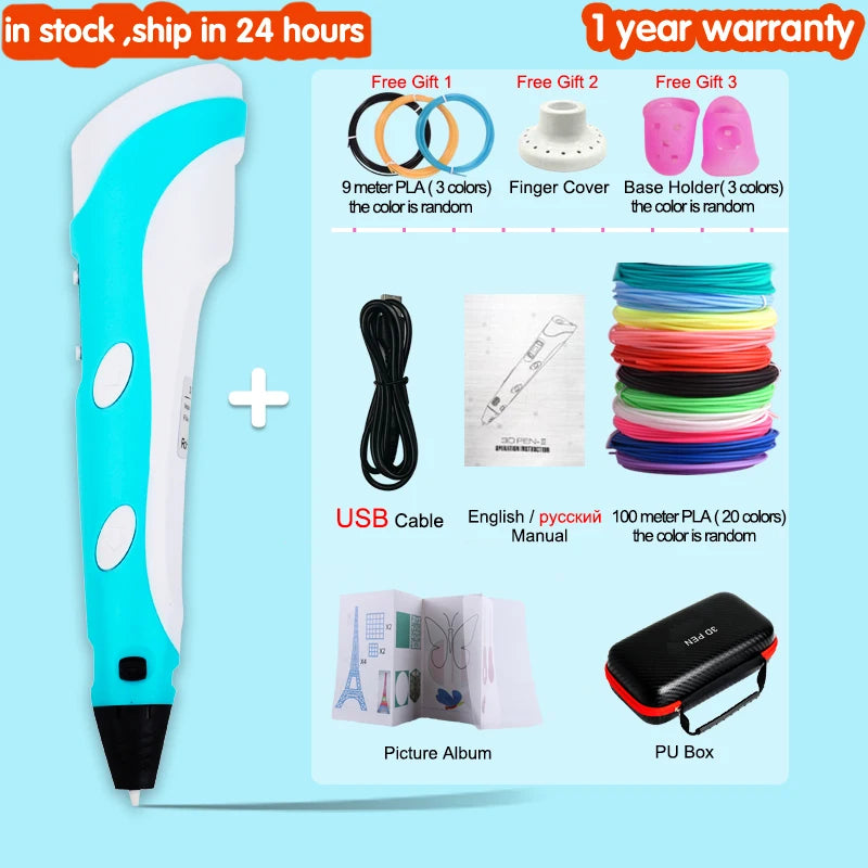 3D Pen for Children 3D Drawing Printing Pen with LCD Screen Compatible PLA Filament Toys for Kids Christmas Birthday Gift Vue USB 100M PLA Albulm 1 PLA Filagment