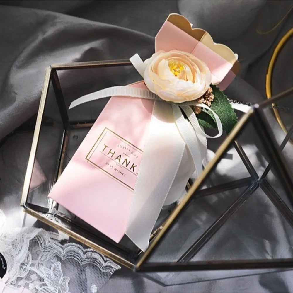 6pcs Multi-use Realistic Gift Box Decor Rustic Style Silk Ribbon Wedding Car Flowers Elegant Candy Box Flower Car Decoration Vue