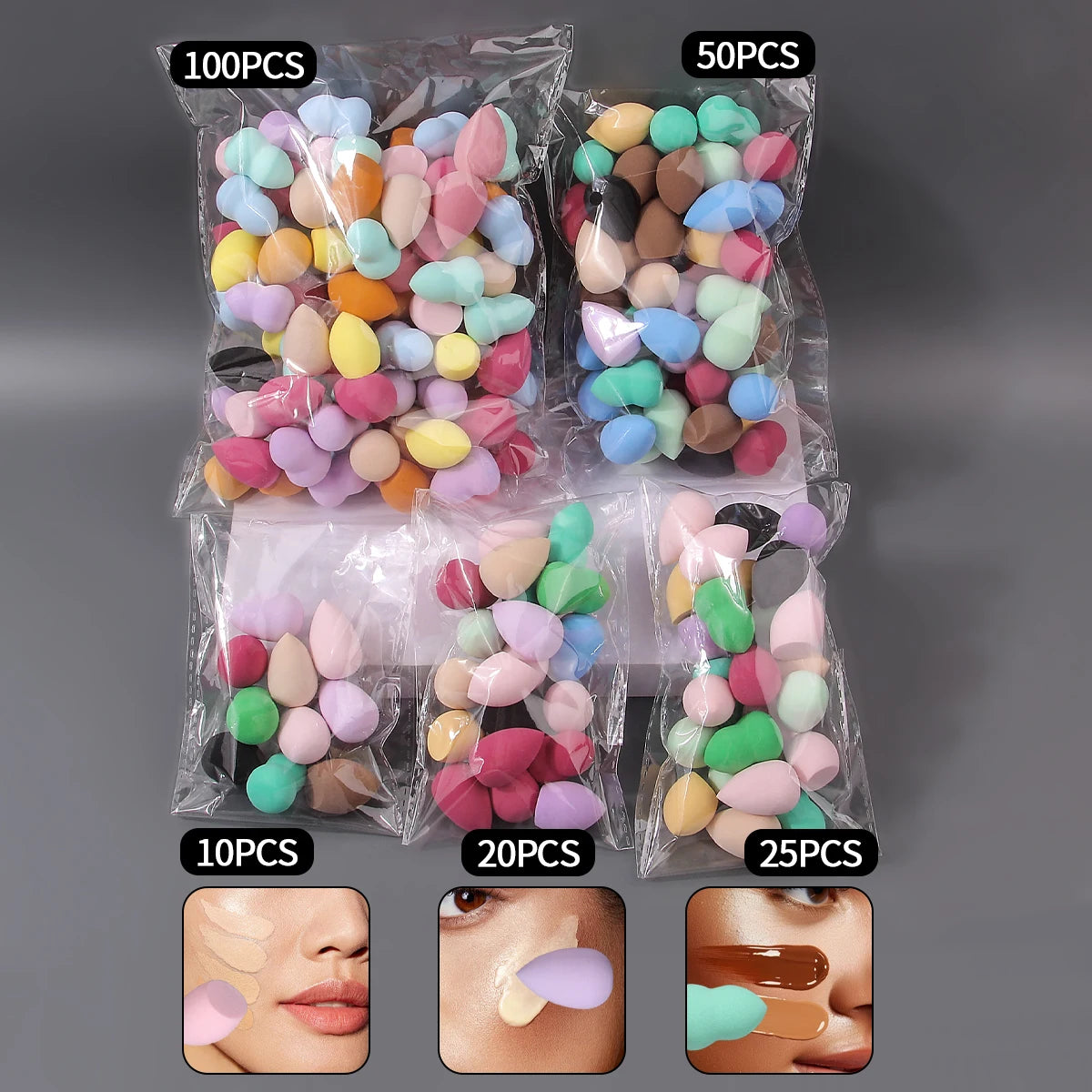 10/20/25/50/100PCS Mini Random Makeup Sponges | Random Colors & Shapes for Liquid/Cream/Powder | Blending Beauty Sponge Bulk Set Vue