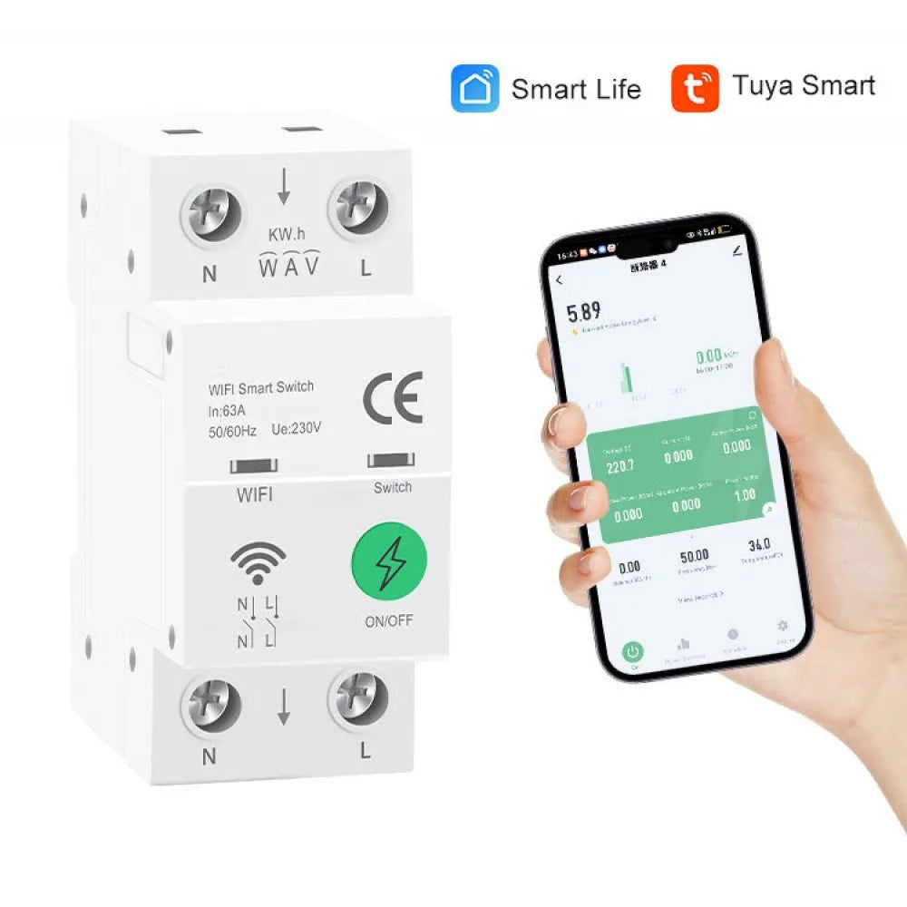 2P 63A Tuya WiFi Smart Circuit Breaker DIN Rail Overload Protection APP Remote Voice Control Timer Switch Works with Smart Life Vue Type2
