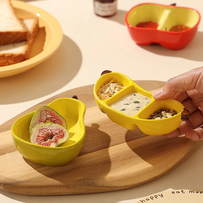 Korean Style Creative Porcelain Dish Cute Fruit Shape Ceramic Household Tableware Barbecue Hot Pot Sauce Condiment Dishes Vue