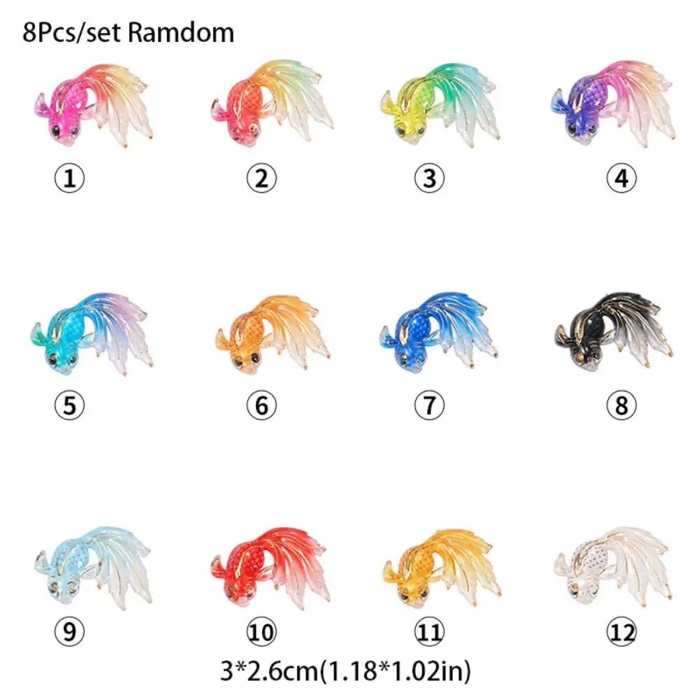8Pcs/set Mermaid Tail Accessories DIY Goldfish Miniatures Mini Resin Goldfish Micro-landscape Colorful Handmade Wedding Vue