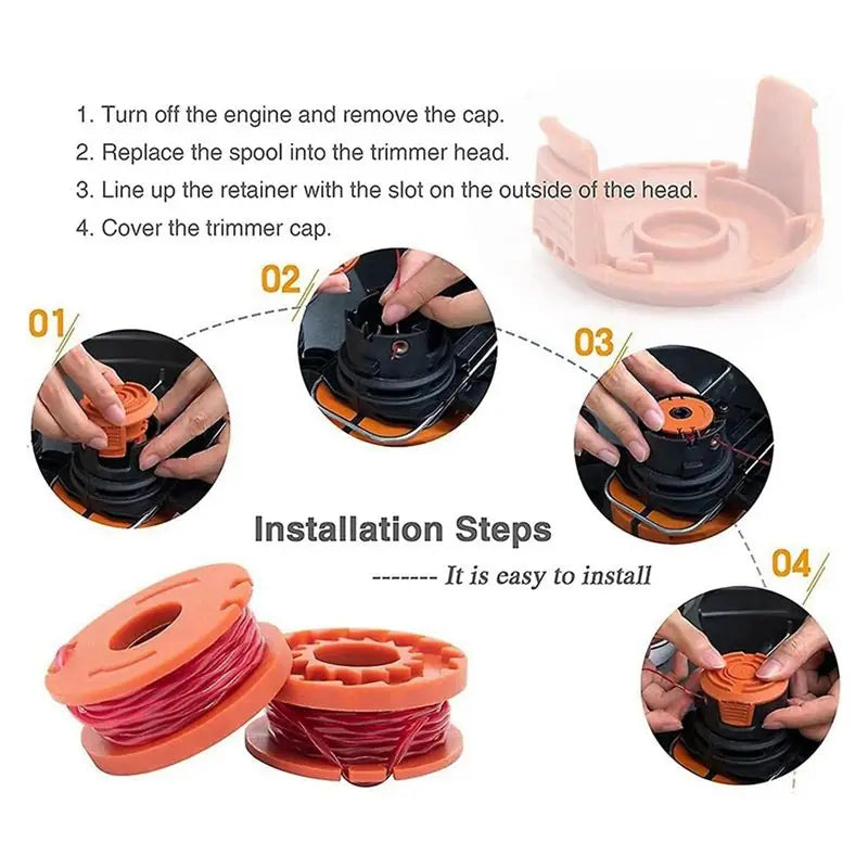 ABKW-Line Spools, Edger Line Spools, Compatible With Worx Mowers, Lawn Mower Replacement Lines (12 Lines + 1 Cap) Vue