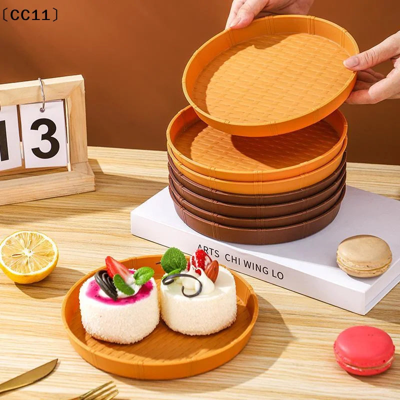 Bamboo Woven Circular Disc Dinner Plate Fruit Snack Trays Breakfast Vue