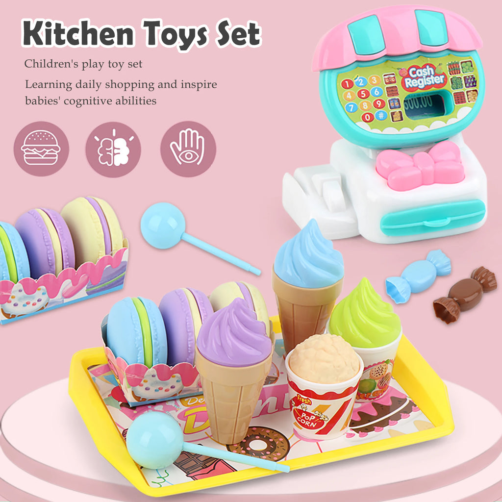 Cash Register Toys Play Calculator Cash, Play Money Ice Cream Vegetables Electronic Calculator Realistic for 3+ Years Old Child Vue