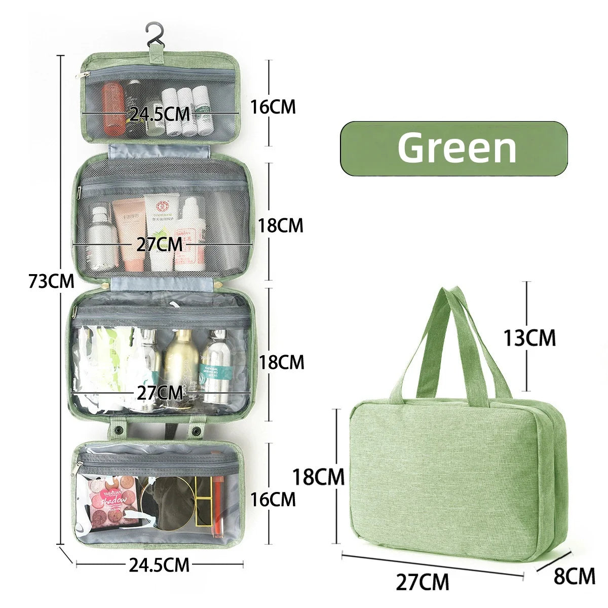 Travel Waterproof Folding Dry and Wet Separation Toiletry Bag Cosmetic Storage Bag Large Capacity Cosmetic Bag Vue 0010-Green