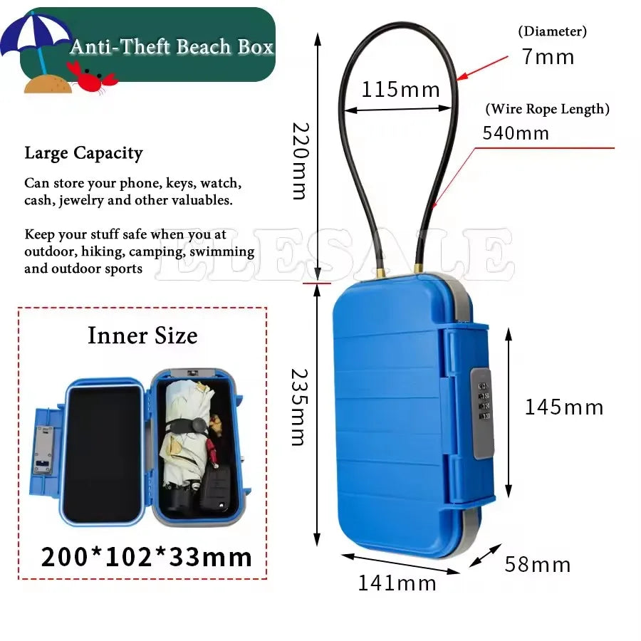 Creative Portable 4-digit Combination Lock Beach Safe Box With Steel Wire Outdoor Camp Sports Cycling Swim Security Storage Box Vue