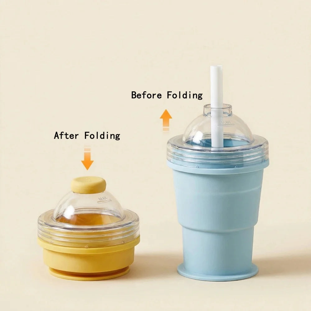 Portable Foldable Ice Ball Cup with Straw Food Grade Silicone Ice Mold for Whiskey Cocktails Reusable Summer Travel Water Bottle Vue