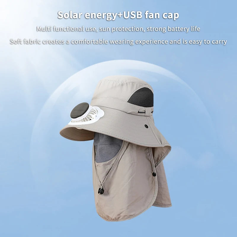Solar Powered Fan Hat for Men Wide Brim UV Protection Hat for Outdoor Activities Hiking Fishing Camping Vue
