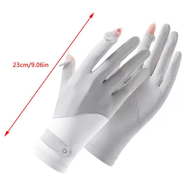 1 Pair One Size Sunscreen Breathable Anti-UV Cooling Fabric Slip Gloves Sun Protection Gloves For Outdoor Cycling Driving Vue