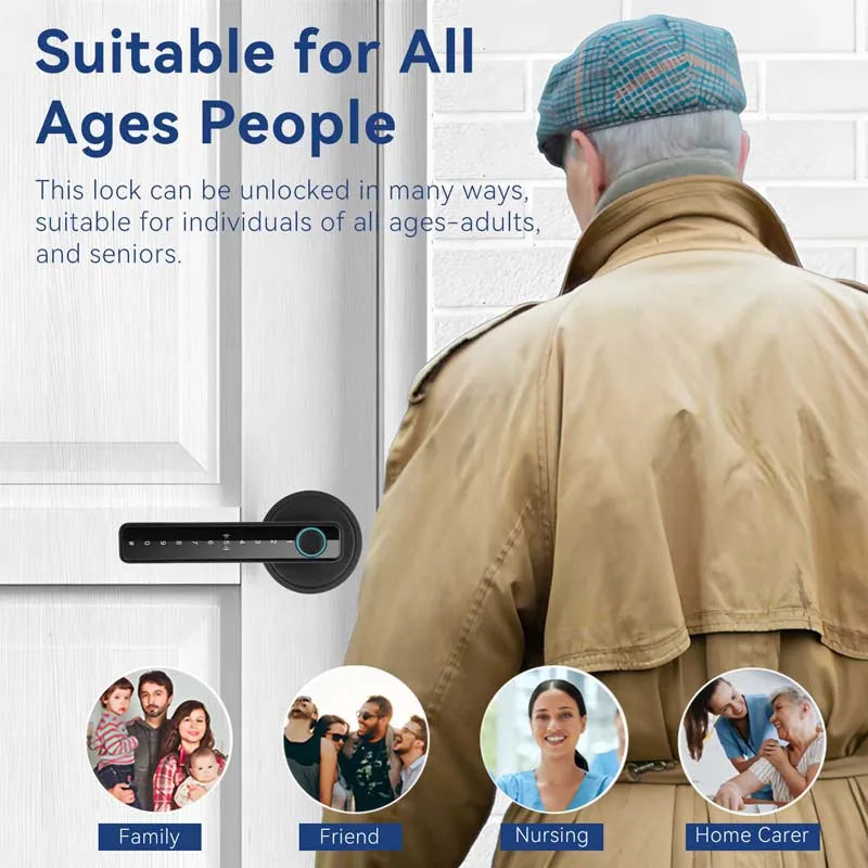 Tuya Handle Fingerprint Key Card Digital Smart Door Lock Keypad Key Entry Electronic Lock Home House 9 Languages Audio Playback Vue